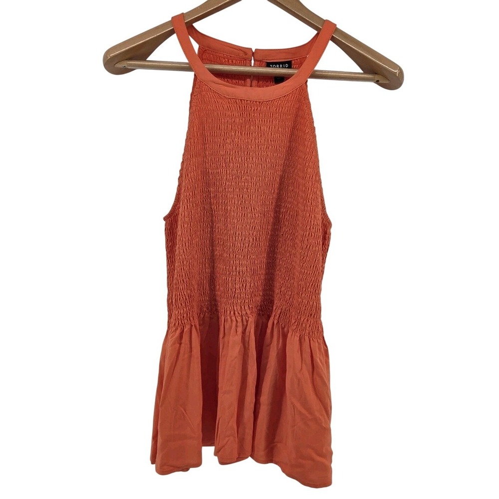 Torrid Peplum Challis‎ Smocked Tank Orange High Neck Womens Size 0 Large